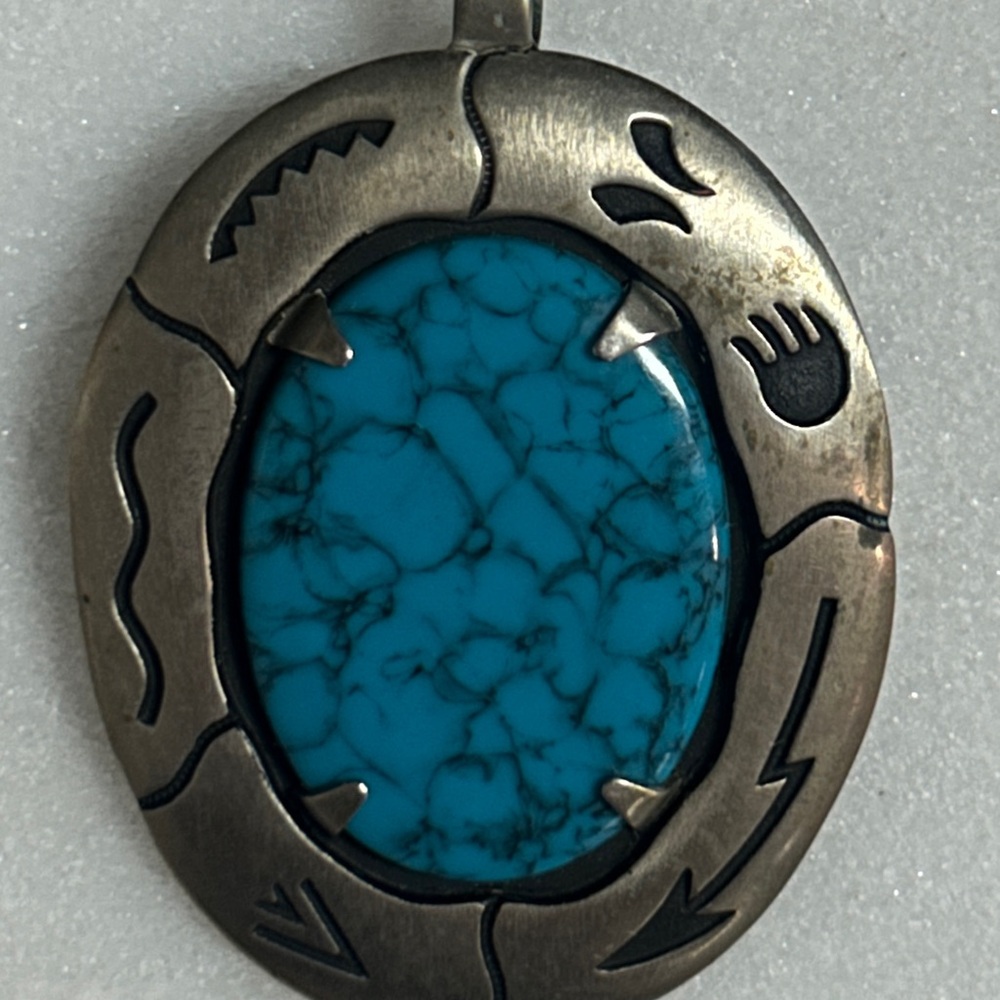Vintage~ Bell Trading Post ~ Nickel Silver W/ Turquoise Stone Bear Claw ~Pendant - Picture 5 of 9